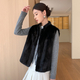 black reversible Mink Fur Vest Chinese Style Winter Waistcoat For Women
