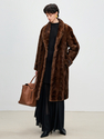 coffee women's Genuine Mink Fur Long Overcoat With Turn-Down Collar