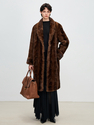 coffee women's Genuine Mink Fur Long Overcoat With Turn-Down Collar