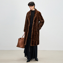 coffee women's Genuine Mink Fur Long Overcoat With Turn-Down Collar