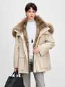 two-Tone Parka With Detachable Raccoon Fur Collar And Wolf Fur Liner