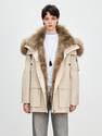 two-Tone Parka With Detachable Raccoon Fur Collar And Wolf Fur Liner