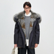 two-Tone Parka With Detachable Raccoon Fur Collar And Wolf Fur Liner