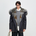 two-Tone Parka With Detachable Raccoon Fur Collar And Wolf Fur Liner