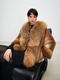 natural mink color women's Mink Fur Coat With Raccoon Fur Collar Winter Overcoat