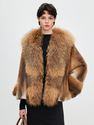 natural mink color women's Mink Fur Coat With Raccoon Fur Collar Winter Overcoat