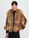 natural mink color women's Mink Fur Coat With Raccoon Fur Collar Winter Overcoat