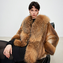 natural mink color women's Mink Fur Coat With Raccoon Fur Collar Winter Overcoat