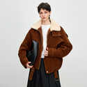 sun Gold flocked Denim Parka With Full Mink Fur Lining