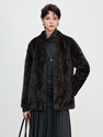 coffee women's Mink Fur Coat V-Neck Patchwork Winter