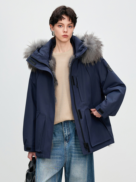 women's Fox Fur Parka With Detachable Liner Winter Coat