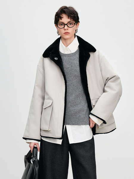 beige gray women's Rex Rabbit Fur Lined Parka Coat
