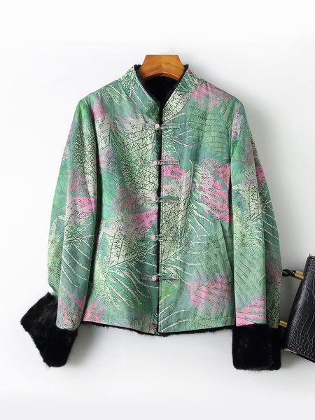 reversible Chinese Style Stand Collar Mink Fur Coat