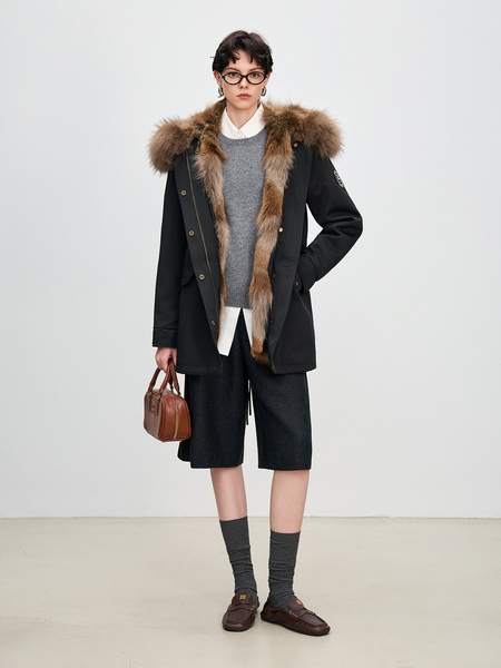women's Fur-Lined Parka With Detachable Raccoon Fur Collar