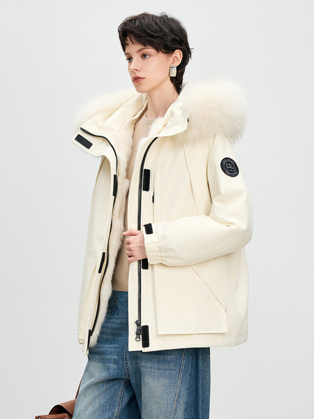 women's Winter Fox Fur Lined Detachable Fur Coat