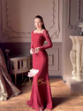 red vintage Lace Mermaid Formal Long-Sleeve Long Dress