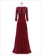 Langes Prom-Kleid mit V-Ausschnitt, 3/4-Ärmeln, Illusionseffekt und Spitzenoberteil