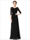 Langes Prom-Kleid mit V-Ausschnitt, 3/4-Ärmeln, Illusionseffekt und Spitzenoberteil