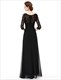 Langes Prom-Kleid mit V-Ausschnitt, 3/4-Ärmeln, Illusionseffekt und Spitzenoberteil
