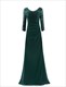 Langes Prom-Kleid mit V-Ausschnitt, 3/4-Ärmeln, Illusionseffekt und Spitzenoberteil