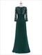 Langes Prom-Kleid mit V-Ausschnitt, 3/4-Ärmeln, Illusionseffekt und Spitzenoberteil