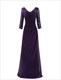Langes Prom-Kleid mit V-Ausschnitt, 3/4-Ärmeln, Illusionseffekt und Spitzenoberteil