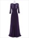 Langes Prom-Kleid mit V-Ausschnitt, 3/4-Ärmeln, Illusionseffekt und Spitzenoberteil