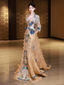 as shown in the picture champagne Gold Blue Xiuhe Fu Wedding Dress Heavy Craft Trailing Bride Toast Gown Chinese Style Bridal Winter