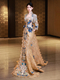 as shown in the picture champagne Gold Blue Xiuhe Fu Wedding Dress Heavy Craft Trailing Bride Toast Gown Chinese Style Bridal Winter