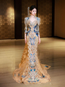as shown in the picture champagne Gold Blue Xiuhe Fu Wedding Dress Heavy Craft Trailing Bride Toast Gown Chinese Style Bridal Winter
