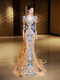 as shown in the picture champagne Gold Blue Xiuhe Fu Wedding Dress Heavy Craft Trailing Bride Toast Gown Chinese Style Bridal Winter