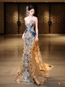 as shown in the picture champagne Gold Blue Xiuhe Fu Wedding Dress Heavy Craft Trailing Bride Toast Gown Chinese Style Bridal Winter