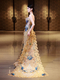 as shown in the picture champagne Gold Blue Xiuhe Fu Wedding Dress Heavy Craft Trailing Bride Toast Gown Chinese Style Bridal Winter