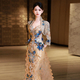 as shown in the picture champagne Gold Blue Xiuhe Fu Wedding Dress Heavy Craft Trailing Bride Toast Gown Chinese Style Bridal Winter