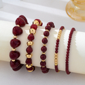 wine red bohemian Woven Stretch Wine Red Beaded Bracelet Set For Women