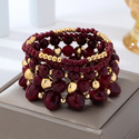 wine red bohemian Woven Stretch Wine Red Beaded Bracelet Set For Women
