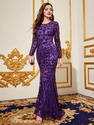 purple purple Sequin Long Sleeve Evening Dress