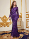 purple purple Sequin Long Sleeve Evening Dress