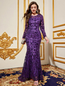 purple purple Sequin Long Sleeve Evening Dress