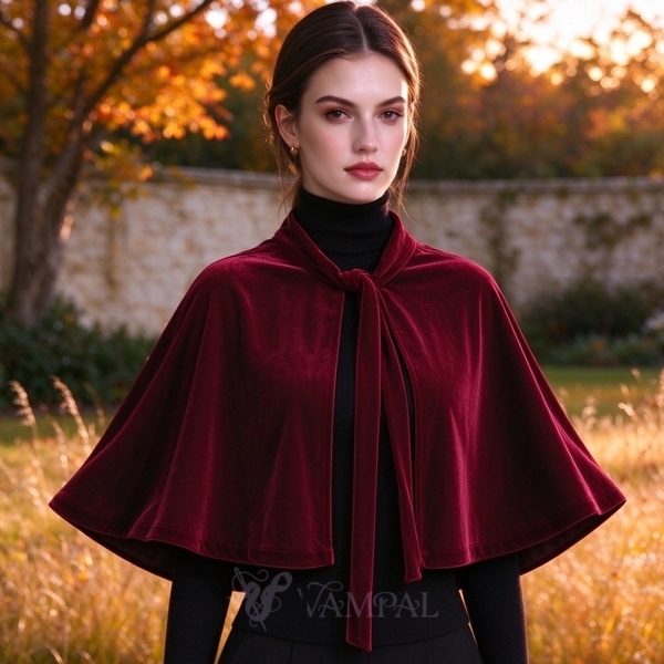 black Velvet Short Cape Shawl Vintage Tie-Up Cloak