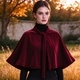 black Velvet Short Cape Shawl Vintage Tie-Up Cloak