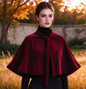black Velvet Short Cape Shawl Vintage Tie-Up Cloak