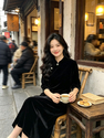 solid Color Velvet Long-Sleeve Qipao Two-Piece Dress