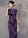 9637 Purple Sleeveless purple Flocked Sleeveless Qipao Dress Retro Chinese Style