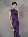 9637 Purple Sleeveless purple Flocked Sleeveless Qipao Dress Retro Chinese Style