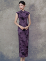 9637 Purple Sleeveless purple Flocked Sleeveless Qipao Dress Retro Chinese Style