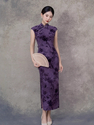 9637 Purple Sleeveless purple Flocked Sleeveless Qipao Dress Retro Chinese Style