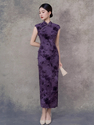 9637 Purple Sleeveless purple Flocked Sleeveless Qipao Dress Retro Chinese Style