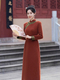 golden Mink Velvet Long A-Line Qipao Dress