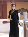 golden Mink Velvet Long A-Line Qipao Dress